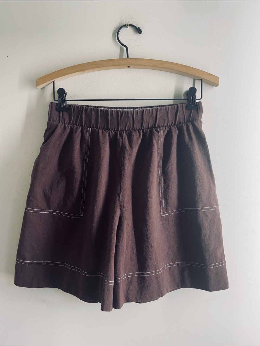 Free People FP Beach Strada Pull On Shorts Brown Cotton Contrast Stitch S